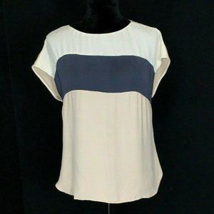C210   T Babaton Med Silk Top Cream Beige Gray ColorBlock